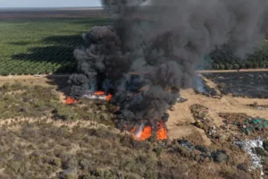 Incendio en Finca Olmedo: fuego en la Ruta 38 de La Rioja
